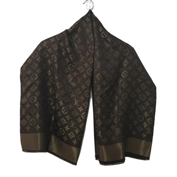 Auth LOUIS VUITTON Shawl Monogram Shine M75122 Maroon - Unconfirmed Scarf Silk - Picture 1 of 6